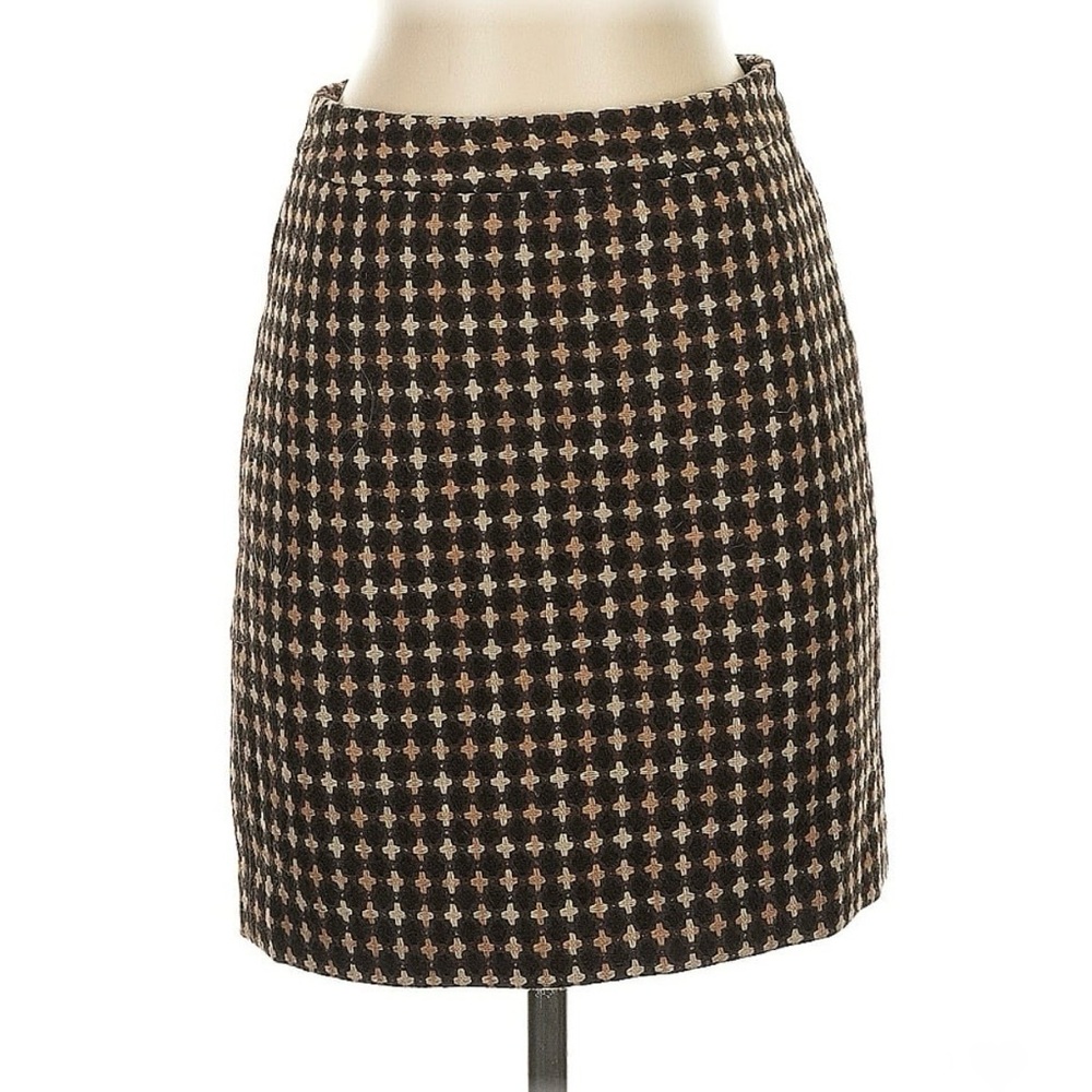 Ann Taylor LOFT Size 00 (petite) Brown Houndstooth Pleat Skirt